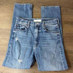 MOTHER Women’s High Waisted Rider Ankle Jeans, distressed, 28